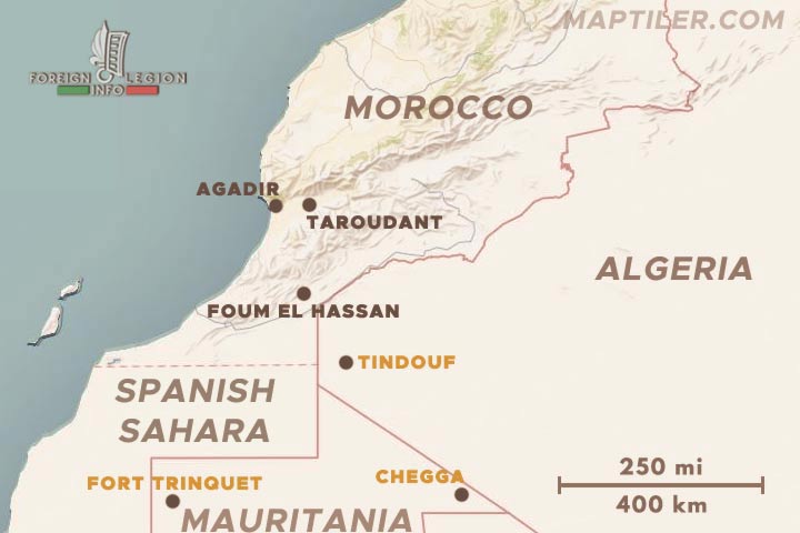 Foreign Legion - Africa - Morocco - Agadir-Borderlands Subdivision - SAC - Agadir - Fort Trinquet - Chegga - map