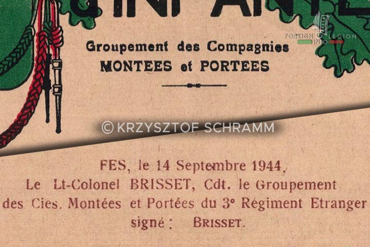 GCMP - Groupement des compagnies montées et portées - 3e REI - 3eme REI - 3 REI - Legion Etrangere - Afrique - Maroc - document - Decision du 14 septembre - 1944 - details