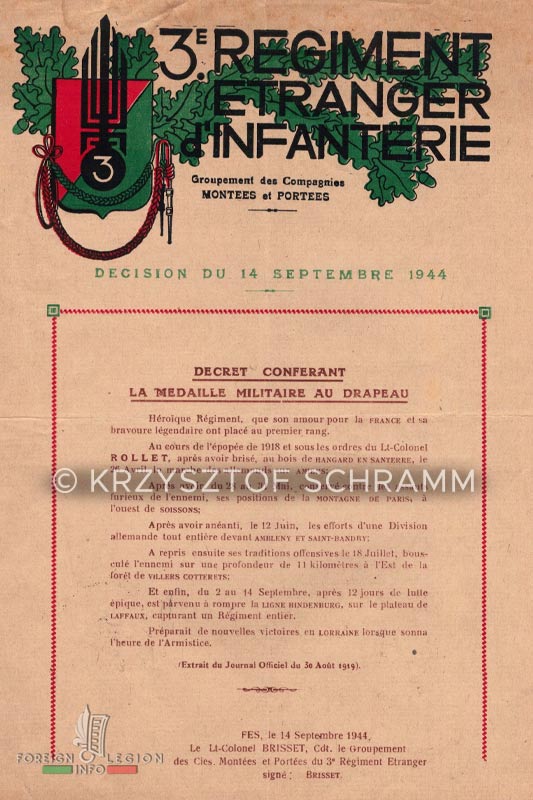 GCMP - Mounted and Motorized Company Group - 3e REI - 3rd REI - 3 REI - Foreign Legion - Africa - Morocco - document - Regimental Day - 1944