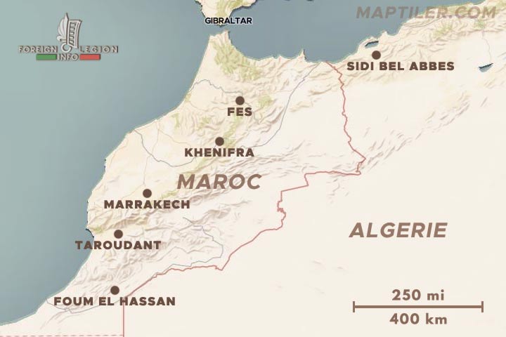 GCMP - Groupement des compagnies montées et portées - 3e REI - 3eme REI - 3 REI - Legion Etrangere - Afrique - Maroc - garnisons - 1944 - carte