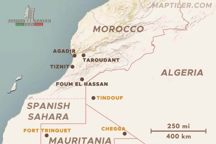 Foreign Legion - Africa - Morocco - Agadir-Borderlands Subdivision - SAC - Agadir - Fort Trinquet - Chegga - map
